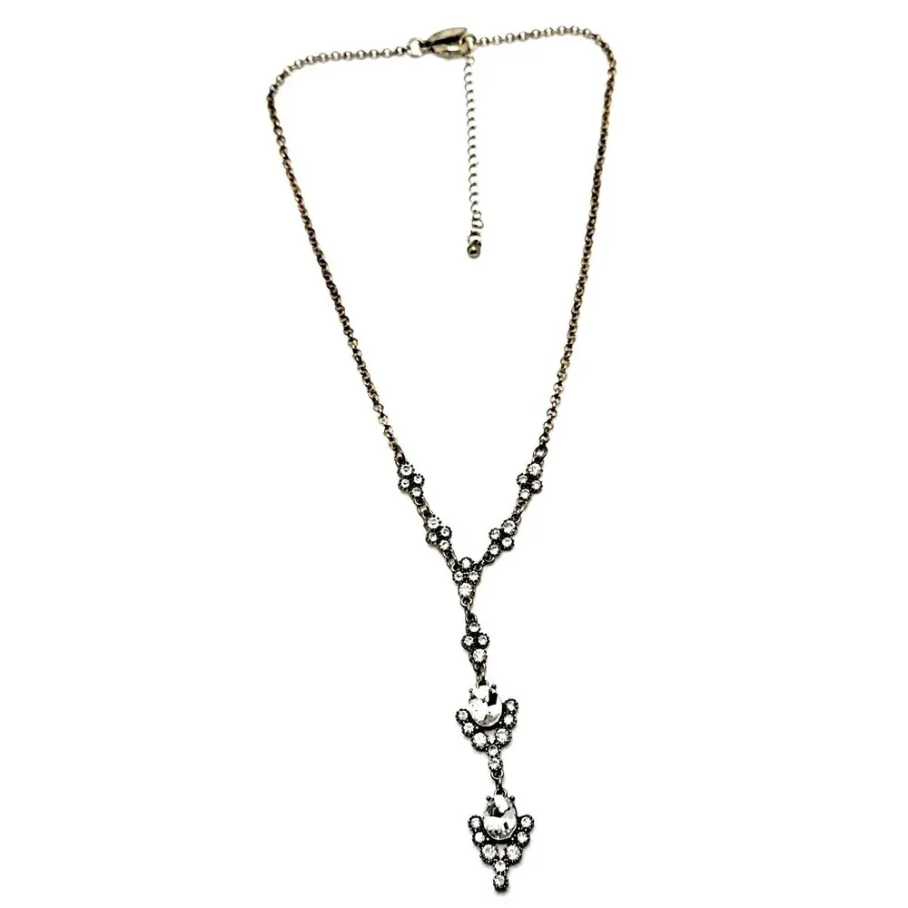 SPRING STREET Cubic Zirconia Y Drop Necklace Gold Tone Crystal Revival 16-18